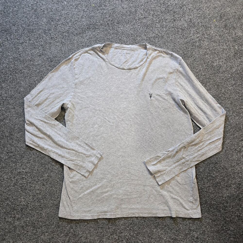 All Saints Top Womens Size Large Gray Round Neck Long Sleeve Logo Capsule Lounge